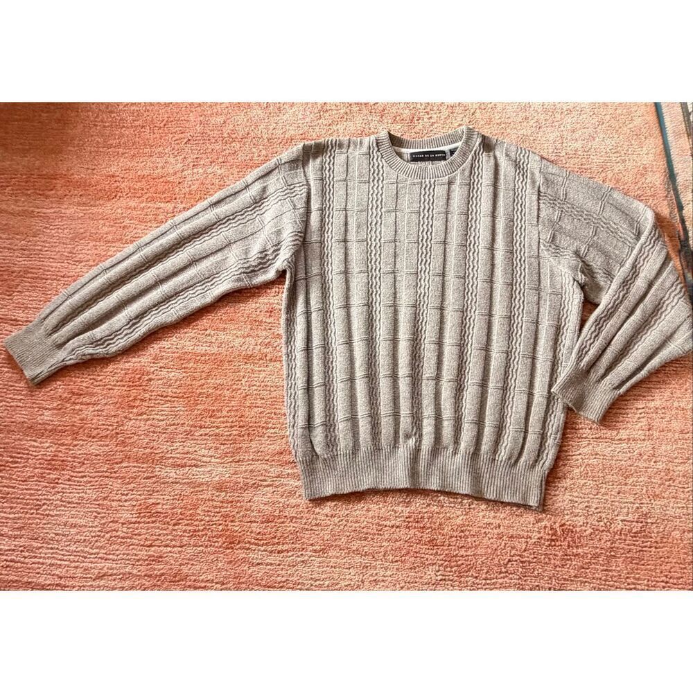 Vintage Oscar de la Renta Cotton Sweater L Beige Textured Unisex